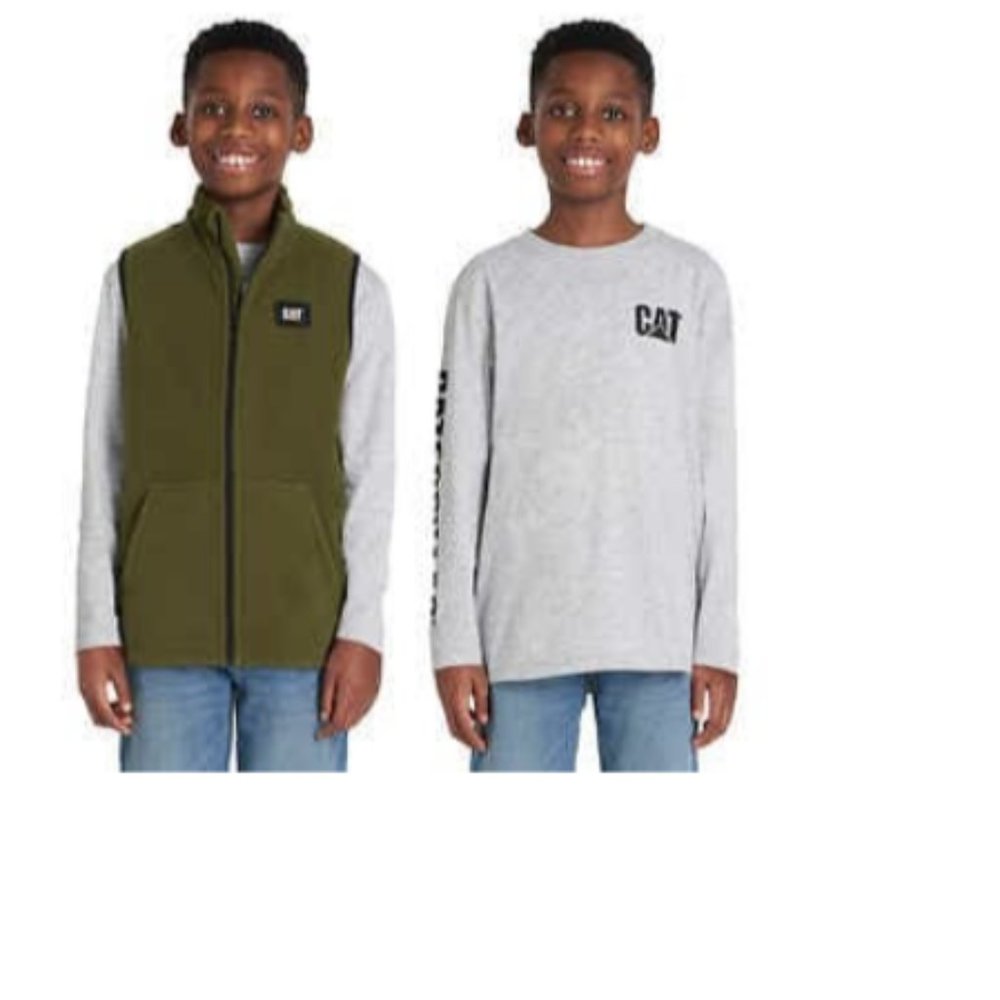 Caterpillar Youth Vest and Long Sleeve Tee, Green, Large  and Medium